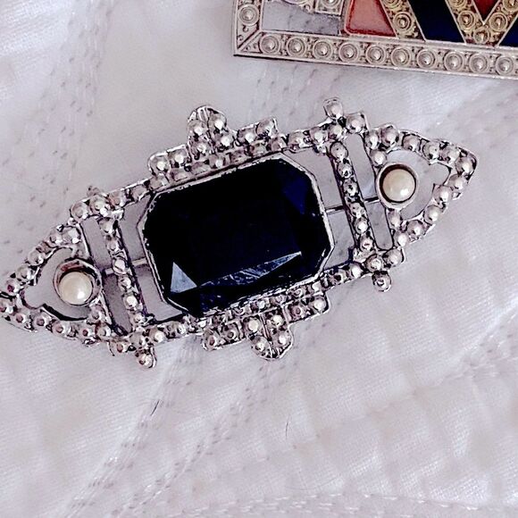 VINTAGE | Art Deco Brooch Pin Lapel Silver Enamel 30s 40s 50s - Set of 2 - Picture 2 of 6